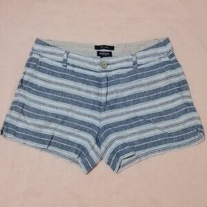 Blue, Tan, and White Striped Linen Shorts